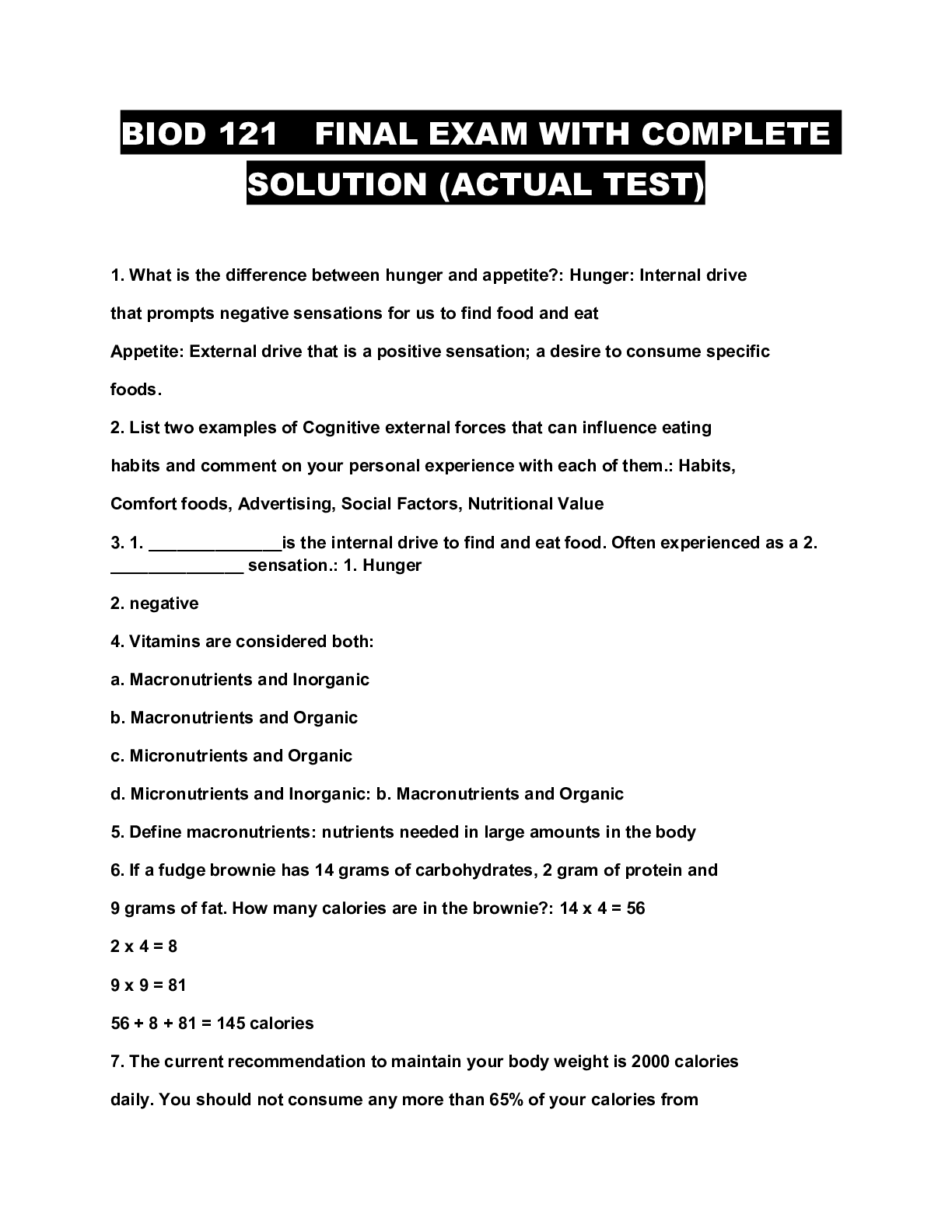 Preview image of BIOD 121 FINAL EXAM WITH COMPLETE SOLUTION (ACTUAL TEST) document